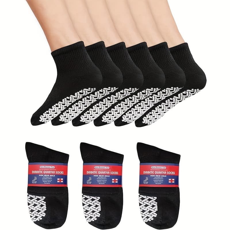TEMU Socks For Men, Women, Cushioned Quarter Cotton Socks With Non-binding, Loose Top Cotton Gripper.(3 Pack)