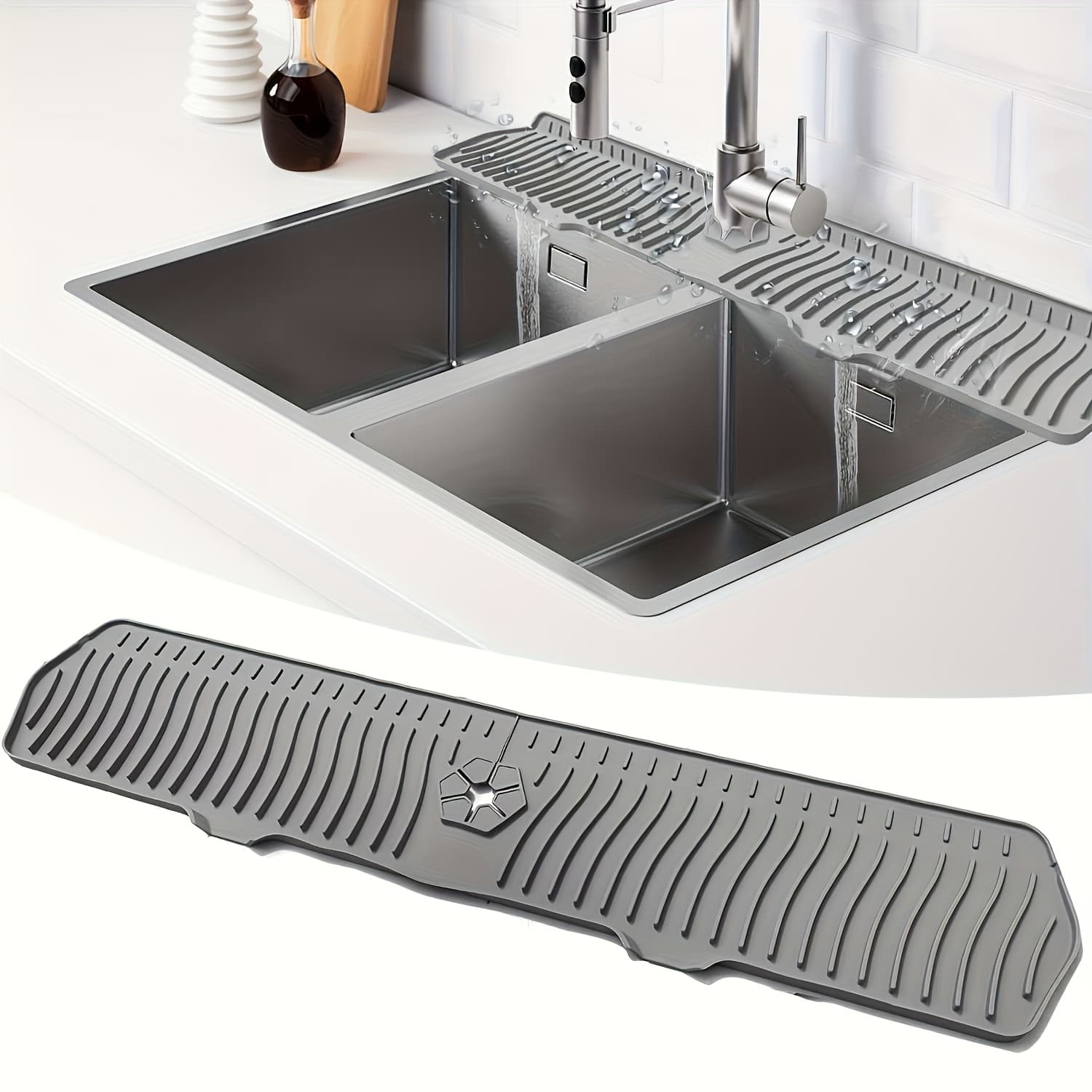 TEMU Xhsgx 1pc Upgraded Silicone Sink Splash Guard Mat Non Slip Kitchen Bathroom Faucet Reusable Countertop Protector With Drainage Design Multi Purpose Organizer For Farmhouse Rv Laundry Room