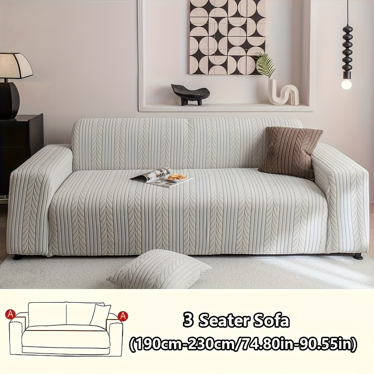 TEMU 1 Striped Sofa Cover, Washable, Stretchy, Scratch And Slip-resistant. Fits 1-4 , White Textured Fabric. Great For Decor, Furniture Protection, Classic And