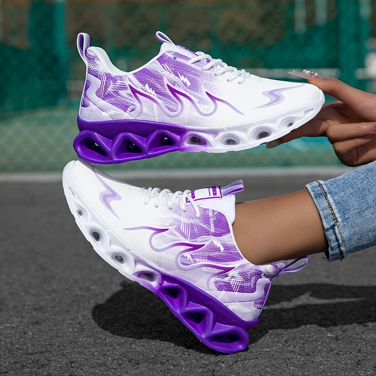 TEMU Breathable Lightweight Women's Summer Sneakers - Comfortable Non-slip Lace-up Shoes - Random Printed Sole Casual Running Shoes