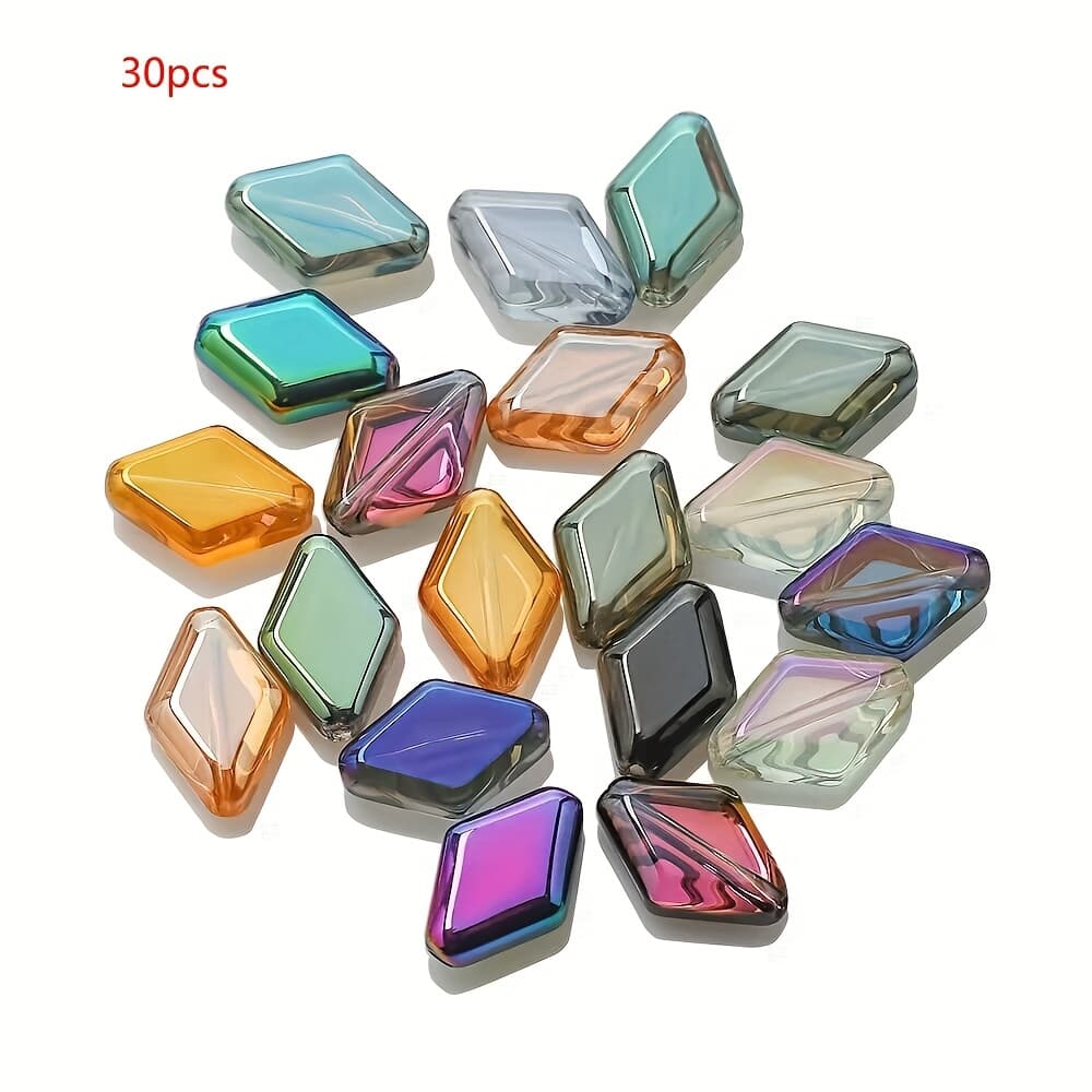 TEMU Iridescent Glass Beads 11mm, Pointed End, Rhombus Shape, Making Supplies For Bracelets, Earrings, Necklaces Accessories