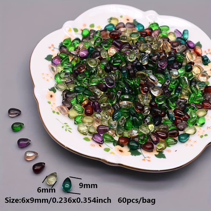 TEMU 60pcs Assorted Colors 6x9mm Glass Teardrop Beads For Making - Ideal For Bracelets, Necklaces & Craft Accessories