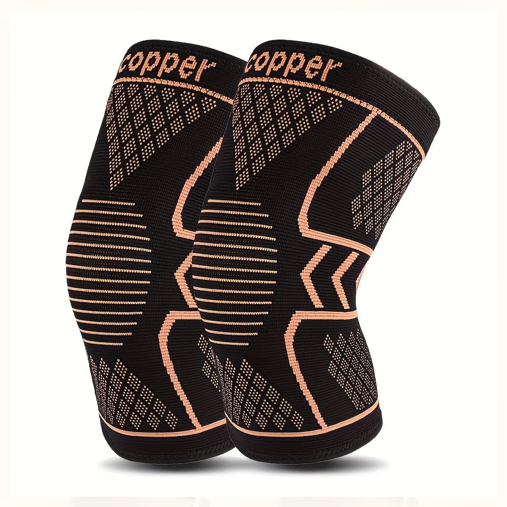 TEMU Copper Fiber Knee Brace- Breathable, Non-slip, Stabilizing Knee Support With Hexagonal Patterns For & Support, Black, Knee Sleeve For Knee, Comfortable Wear, Hexagonal Design, Flexible Material