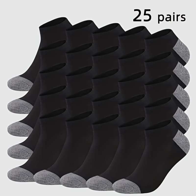 TEMU 25 Pairs Of Men's Breathable Color-block Sports Short Socks, Wash-free, Fashionable, Comfortable, Low-cut Short Socks, Comfortable And Breathable Men's Spliced Socks