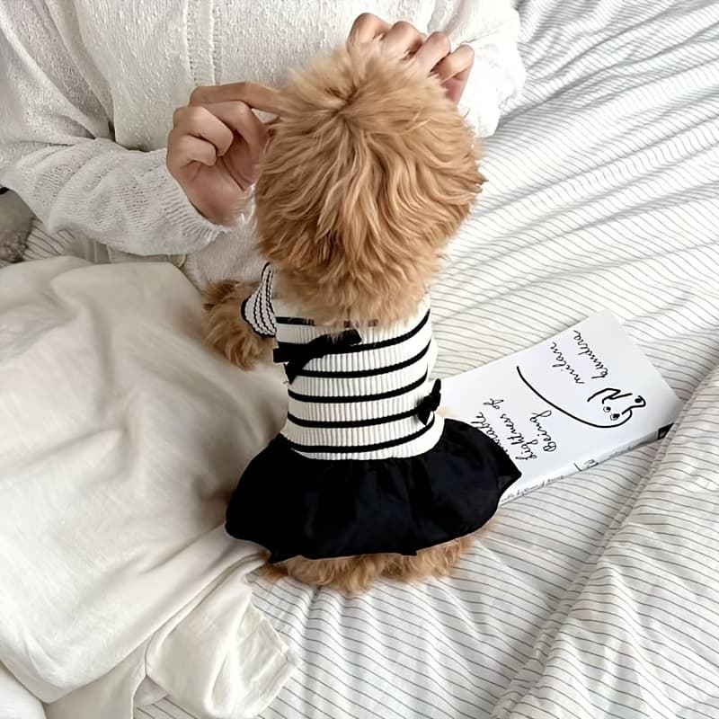 TEMU 1pc Of Stretchy Striped Simple Breathable Clothing, Thin Dress For Small Dogs, Suitable For All With Sleeves