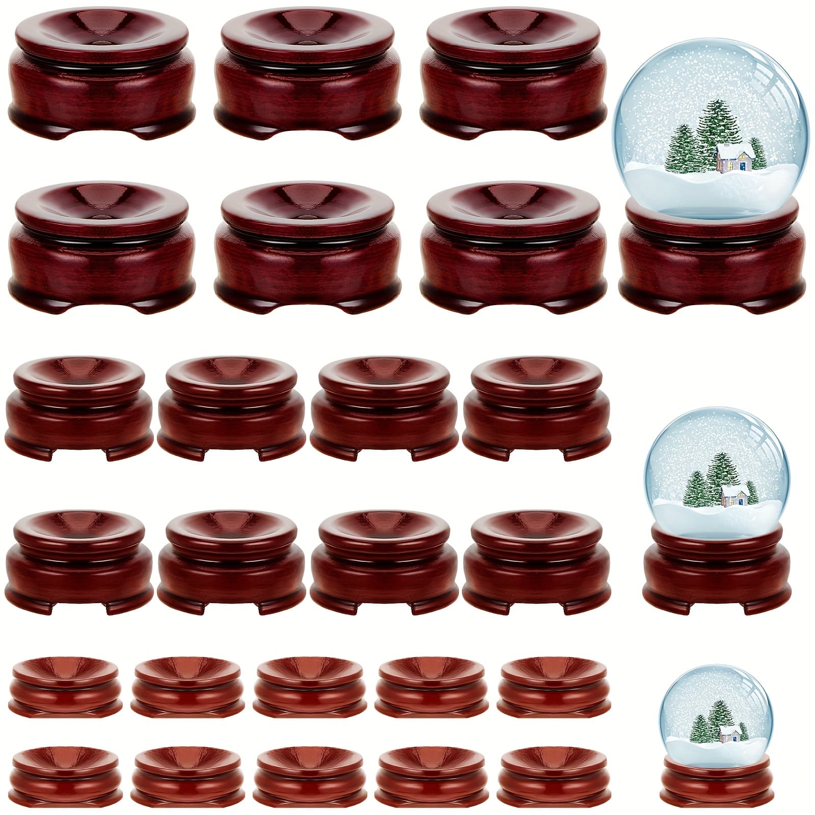 TEMU 24pcs 3 Sizes Sphere Stands For Display Crystal, Crystal Holder Wood Stand Stone Rock Display For Home Decor Gemstone, Dark Red, 1.2/1.4/1.6 Inch
