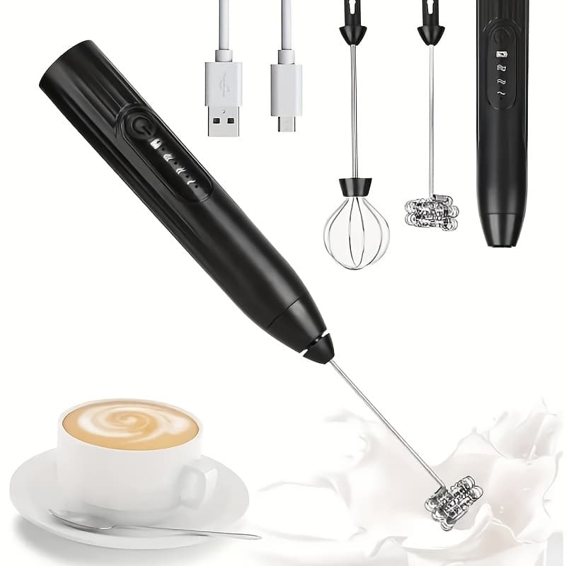 TEMU Rechargeable Milk Frother Handheld With 2 Attachments Handheld Silver Electric Whisk Drink Foam Mixer, Mini Stirrer With 3 Adjustable For Coffee, Lattes, Shakes&eggs