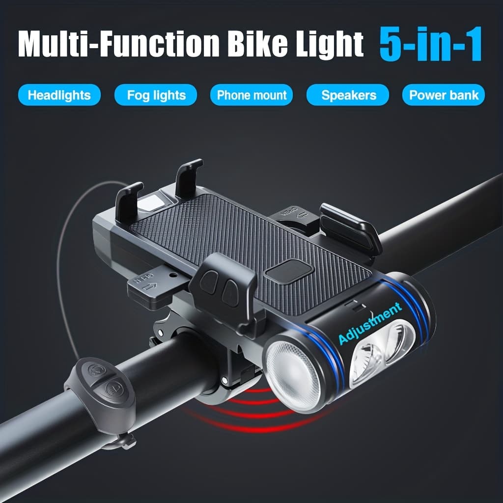 TEMU Bike Light Usb Charging Bike Headlight + Bike Fog Light + Bicycle Horn + Bike Phone Mount + Power Bank Suitable For Mountain Bikes, Road Bikes, And Off-road Bikes