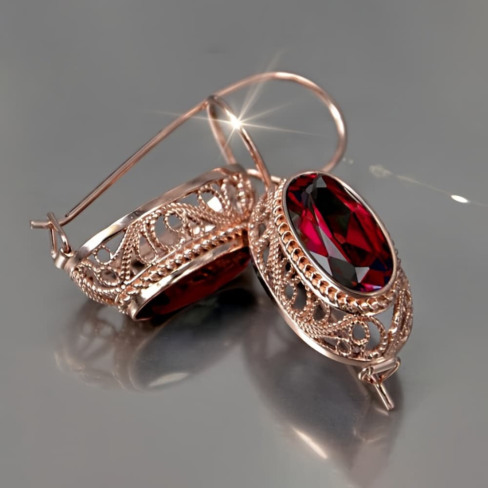 TEMU Inlaid Red Synthetic Zirconia Ring Earrings For Women's Party Banquet Wedding Jewelry Anniversary Gift
