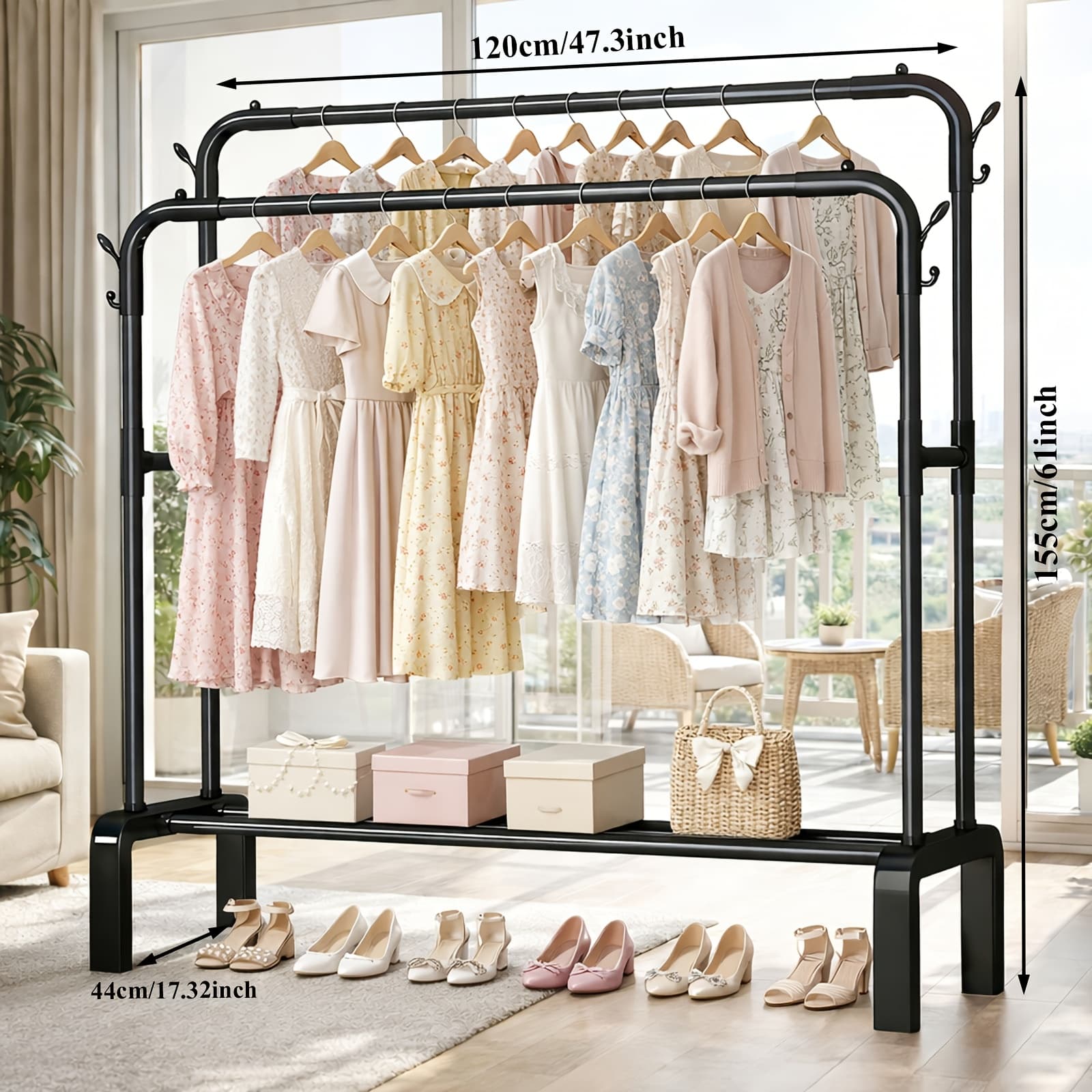 TEMU Heavy-duty Metal Double-pole Hanger - Large Capacity, Portable Multi-functional Hanger, Suitable For Bedrooms, Wardrobes, Boutiques, Durable Metal Rack, Hanger.