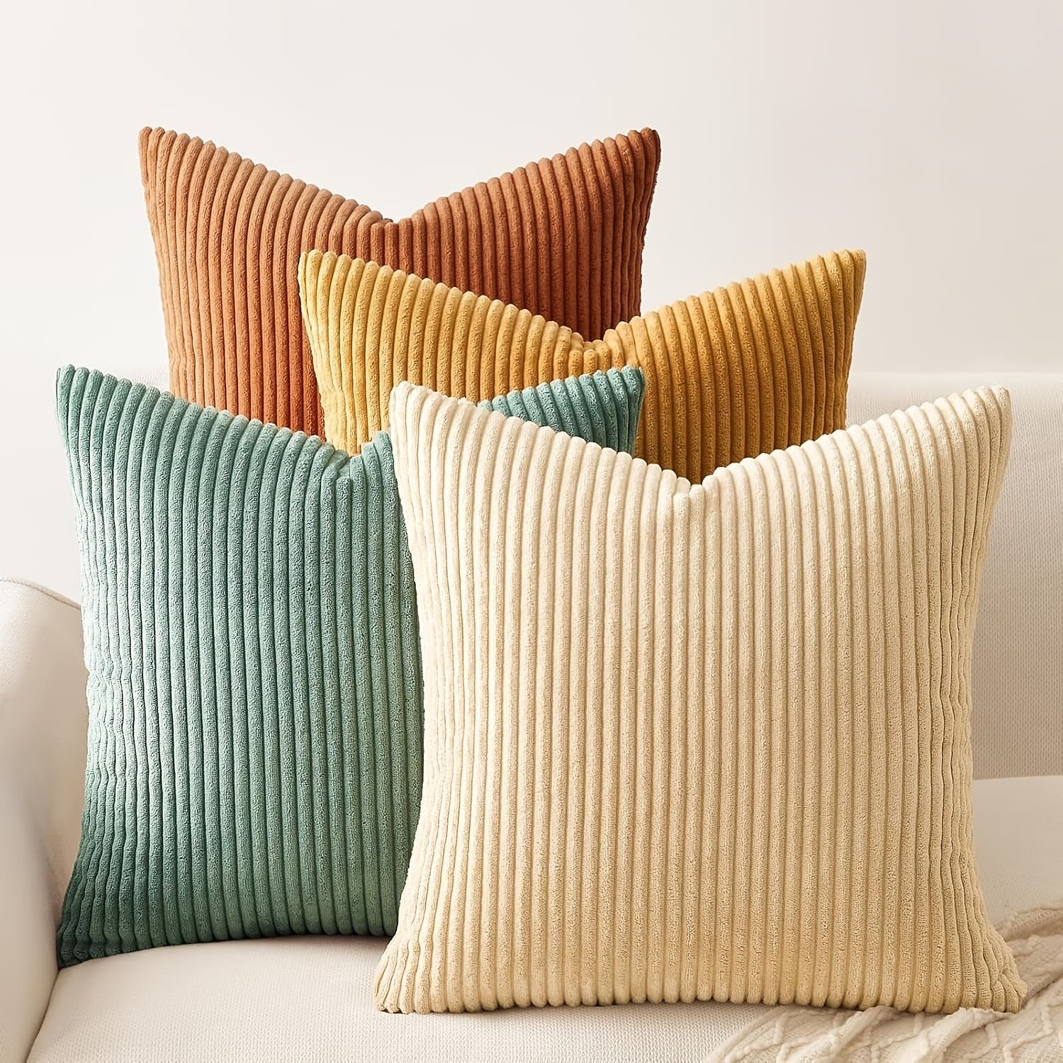 TEMU Throw Pillow Covers 18x18 Inch For Living Room Couch Bed Sofa, Rustic Home Decor, Soft Plush Corduroy Cute Square Beige 18x18 Inch (45x45 Cm)