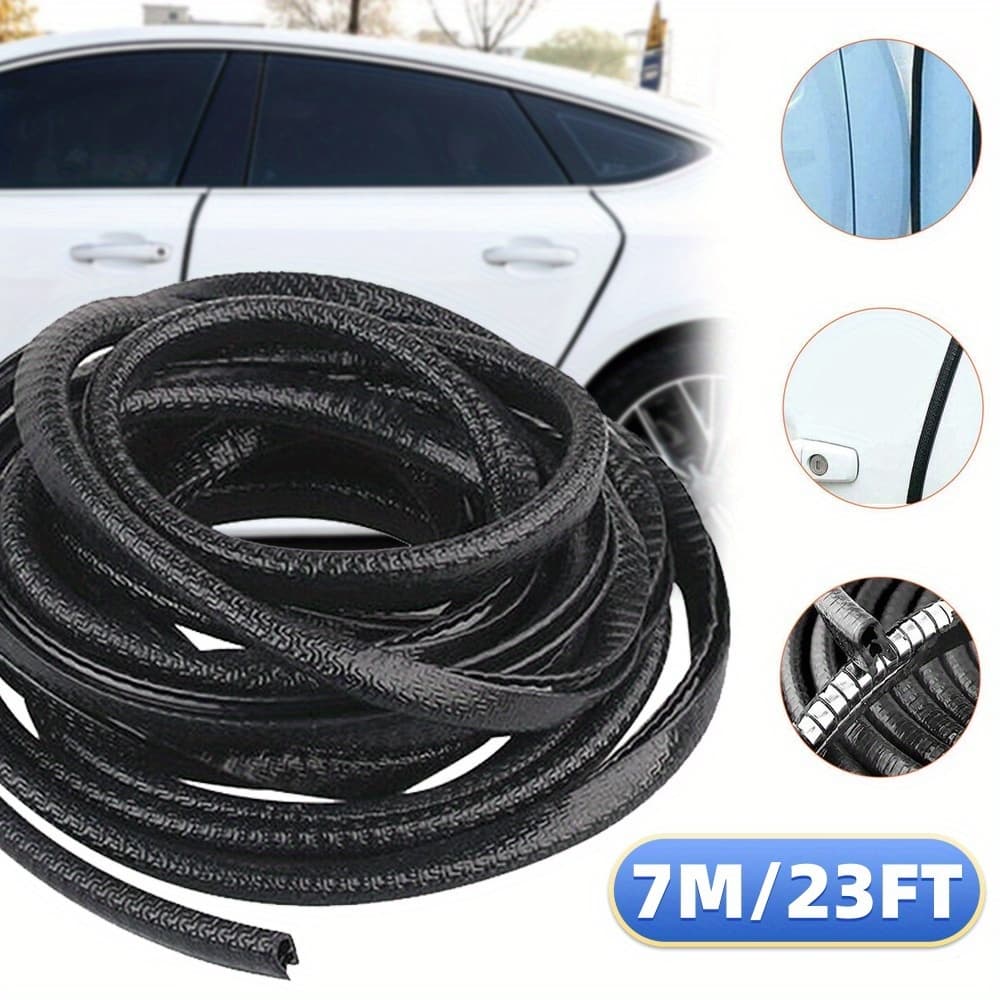 TEMU 7m/23ft U-shaped Car Door Strip With Metal Trim - Anti-scuffing, Anti-collision, Rubber Anti-scuff Protector, For Car Protection And Decoration.