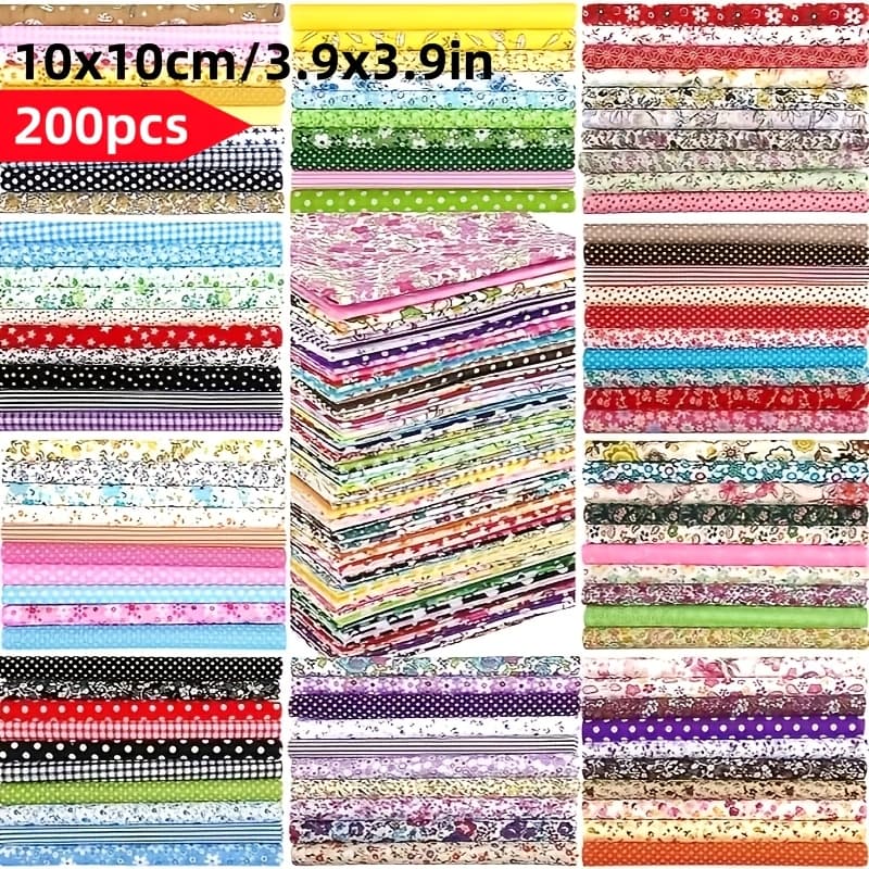 TEMU 200pcs Of Floral Quilt Fabric Set, Featuring A Of Beautiful Flower Patterns, Pre-cut Craft Squares, Suitable For Sewing Crafts, , Home Goods, And Scrapbooking - Hand Wash Only. 10x10cm/3.9x3.9in