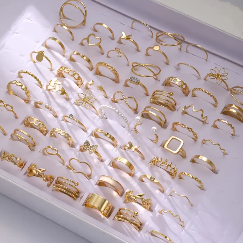 TEMU 54pcs Vintage Elegant Set Set Metal Geometric Geometric Love Heart Ring Set, Women' Match Attend Party Holiday Dating Holiday Gifts