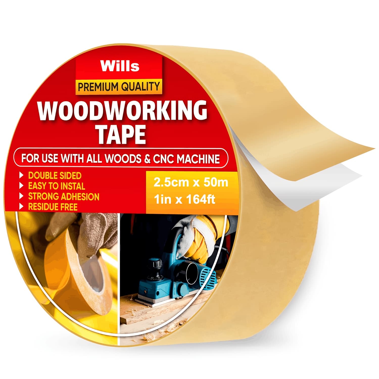 TEMU Double Sided Woodworking Tape, 1 Inch X 164 Feet, Residue-free, Removable Double Sided Woodworking Masking Tape For Wood Template, Routing, Anchoring, For Router Templates And Cnc Machine