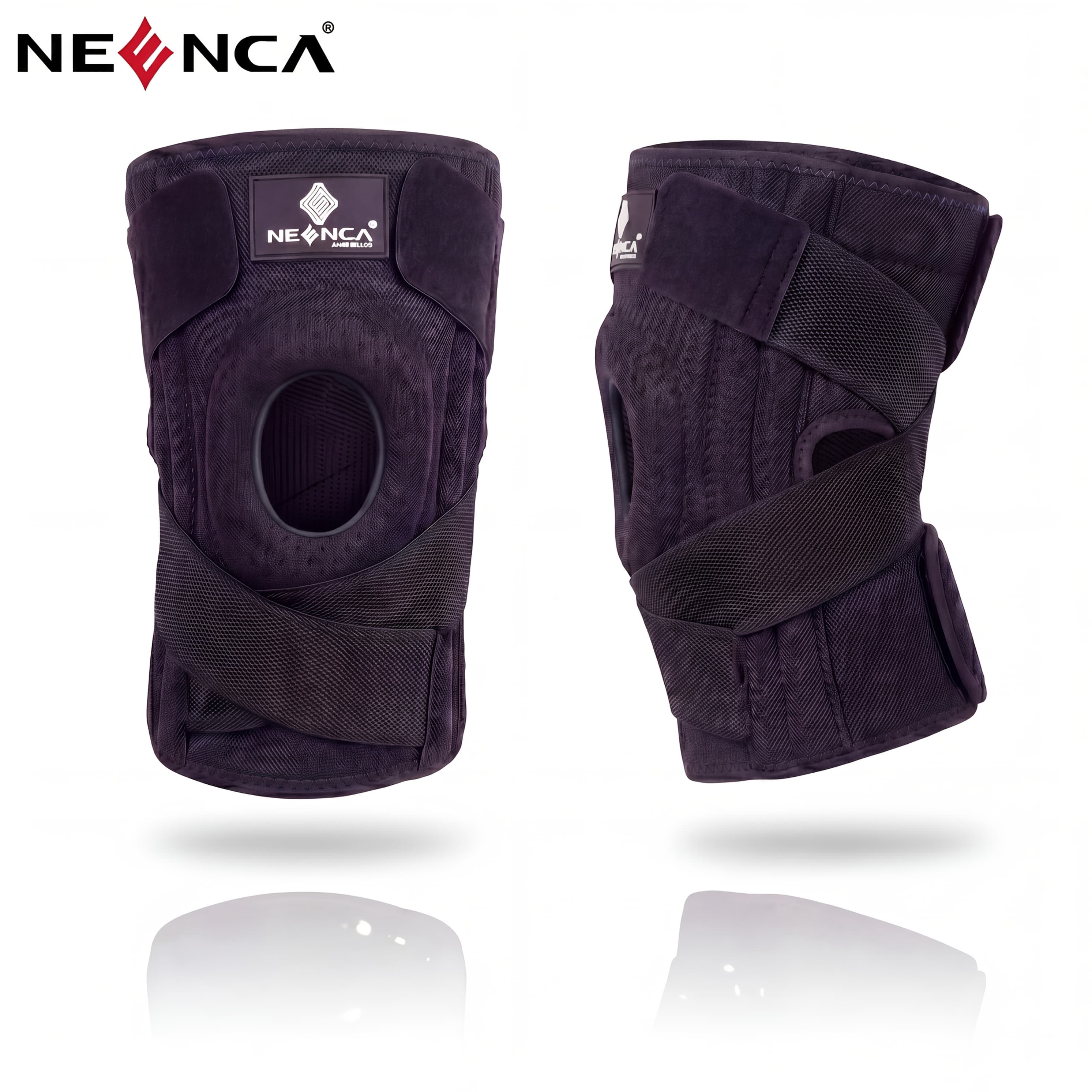 TEMU Neenca Adjustable Knee Brace With Patella Gel Pad & Side Springs, Breathable Knee Wrap For Sports, Running, Workouts, Camping, Blue Black Options, 1 Pack