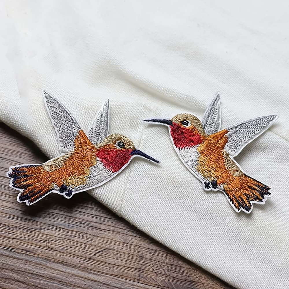 TEMU 1 Pair Of Embroidered Hummingbird Fabric Patches For Clothing Hole Decoration