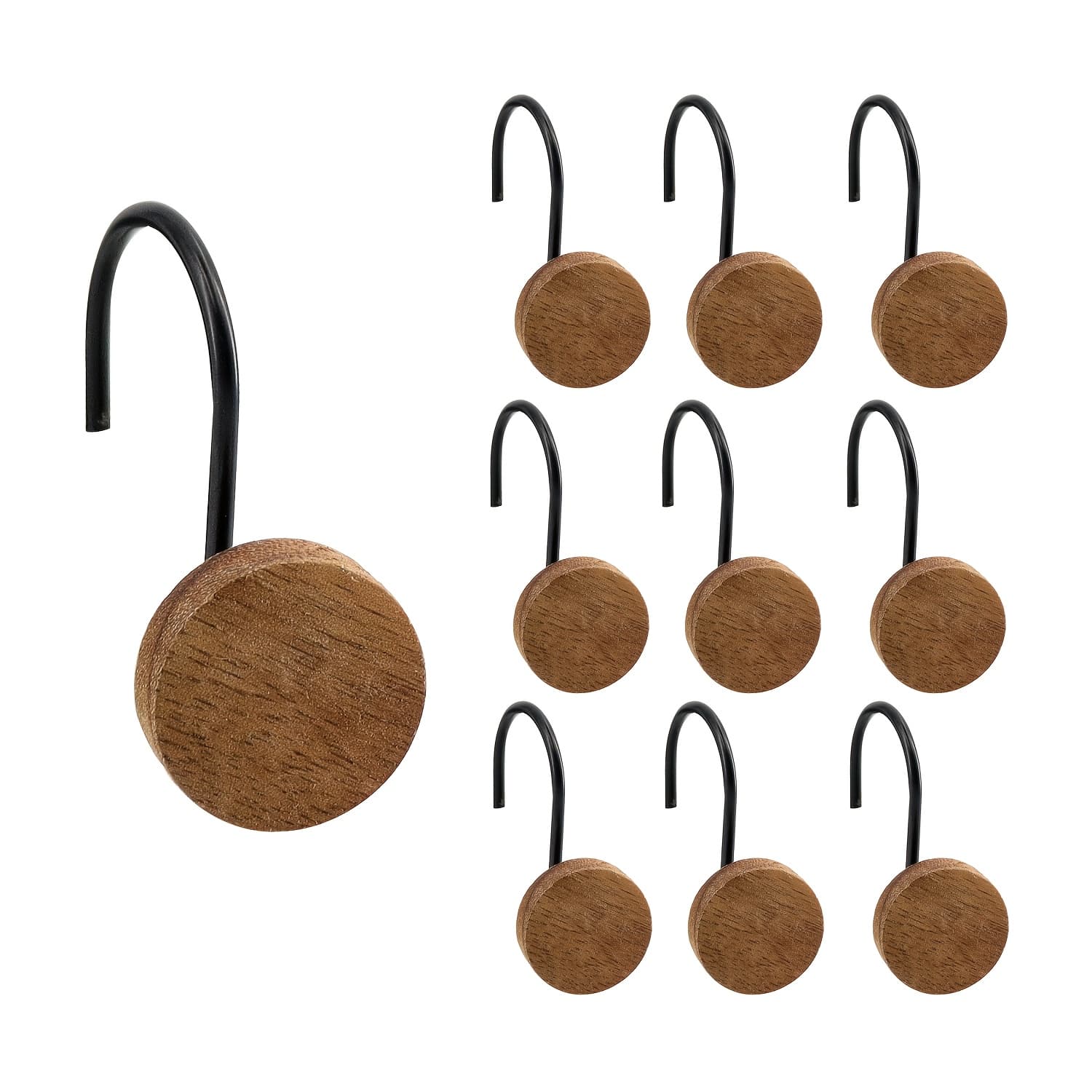 TEMU 12pcs Wood Decorative Curtain Hooks, Shower Curtain Rings For Bathroom, Modern Decorative Shower Curtain Hangers For Shower Curtain Rod