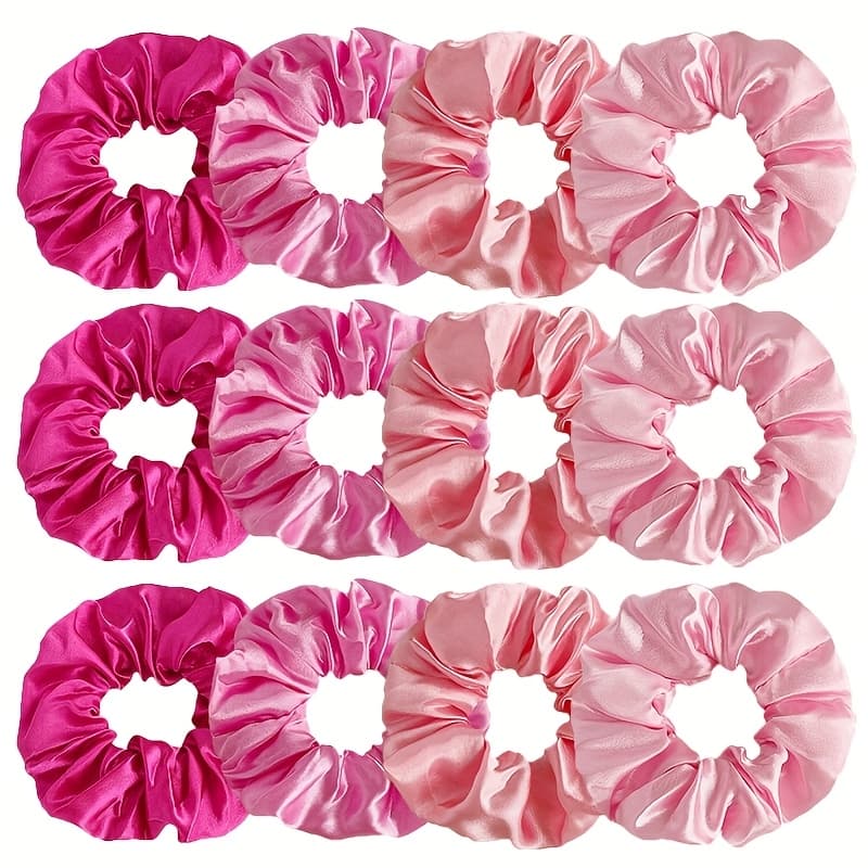 TEMU 12pcs Pink Solid Color Large Hair Ties, Simple And Elegant Girly Hair Bands