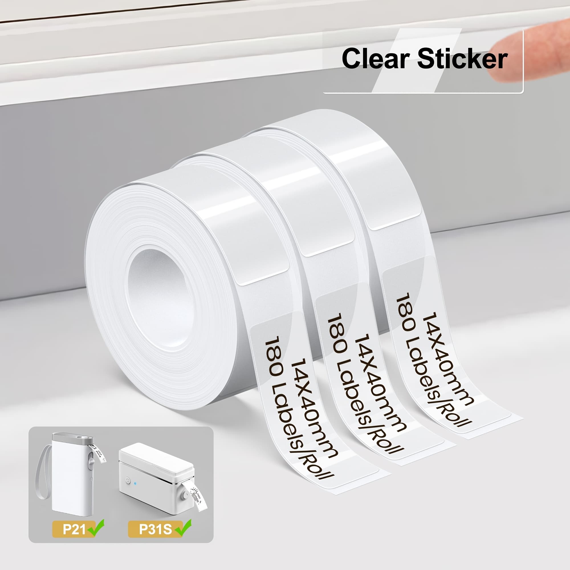 TEMU Genuine P21b/p31b Label , Paper, 14x40mm (0.55"x1.57"), Standard Laminated Office Labeling Tape Replacement, Multipurpose Of P21, 180 Labels/roll, 3-roll, Transparent/white