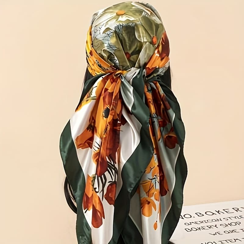 TEMU 35.43"x35.43" Large Bohemian Square Scarf - Luxury Golden & Black Print, Breathable Polyester Beach Scarf For &, Indoor/outdoor For Poolside, Summer, And Resort Wear - Decorative Shawl