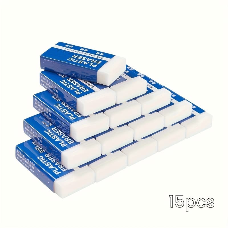 TEMU 15pcs White Erasers, Rectangular Erasers, Durable And Easy To Clean, Suitable For Writing And Drawing, Office And Study Essentials