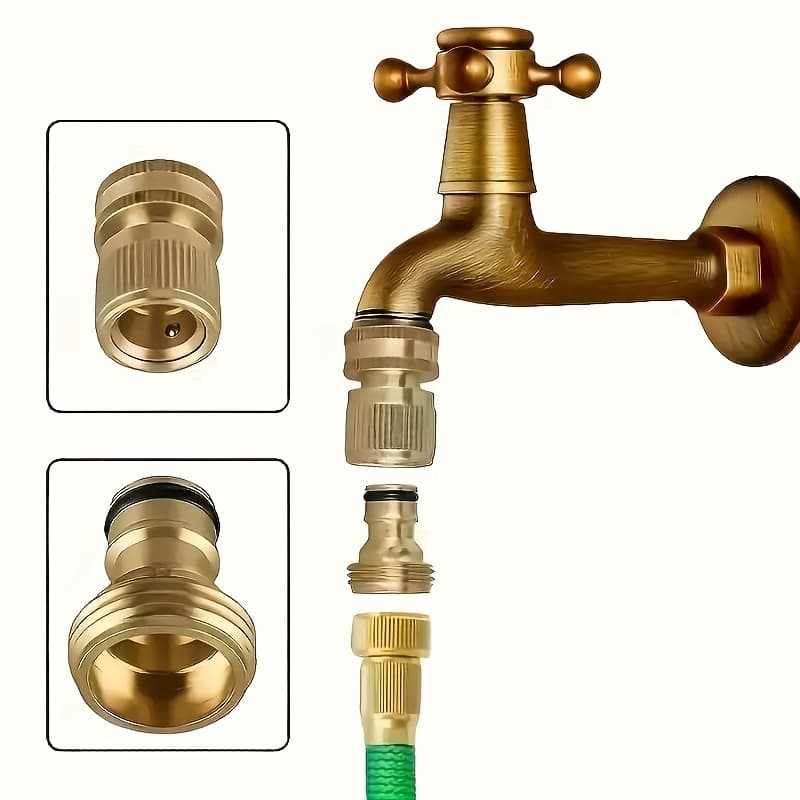 TEMU 3/4 Inch Solid Brass Garden Water Pipe Fitting (2pcs), Leak-proof, Heavy-duty Npt Threaded With Caps, Male-female Connector Suitable For Outdoor Watering And Car Washing Garden Water Pipes.
