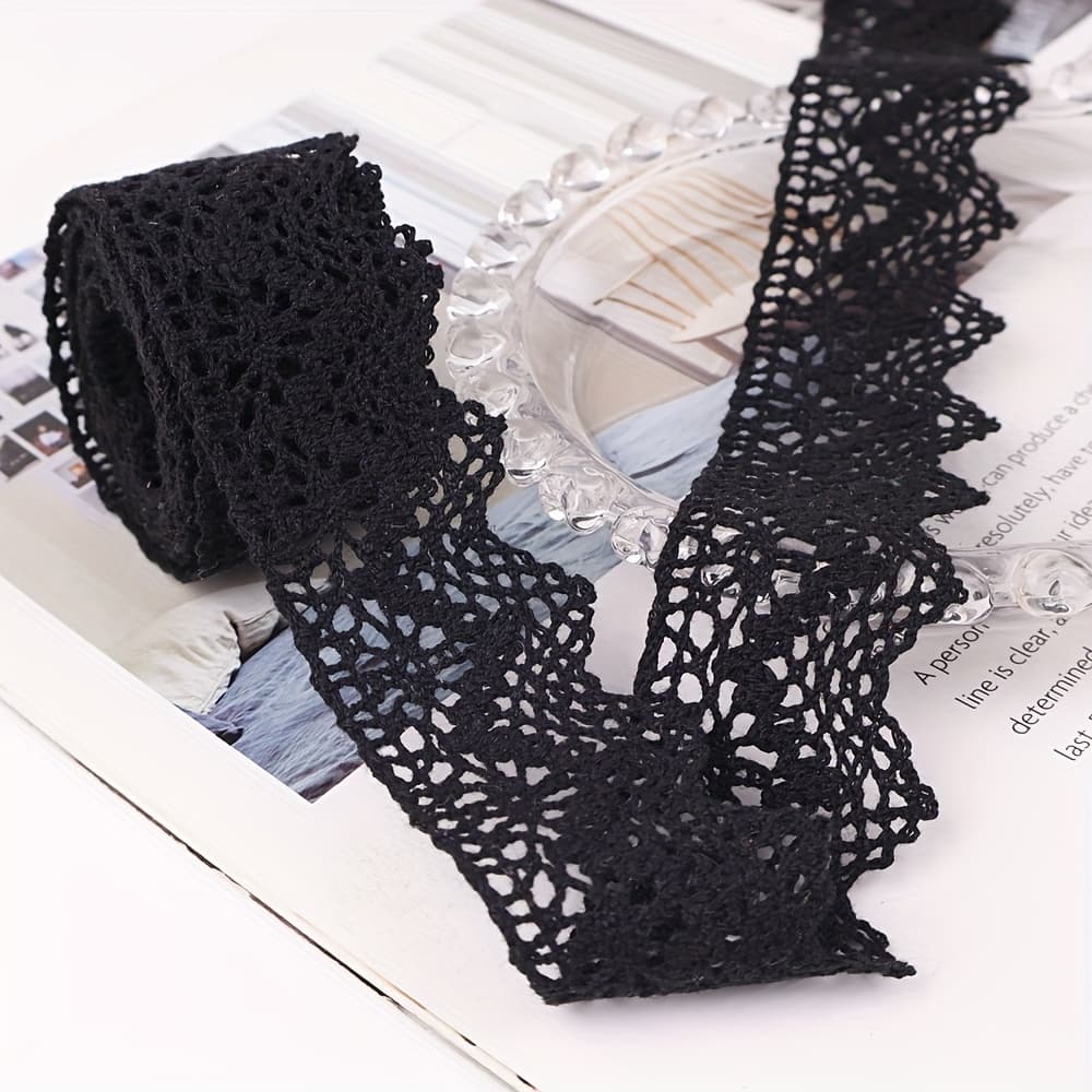 TEMU Home Fabric Decorative Cotton Lace Trim Ribbon For Junk Journal Supplies Crafts Supply, 6 Colors, Floral Pattern, 1.5 Inch Width
