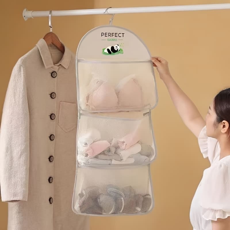 TEMU Three-tier Hanging Organizer For Underwear, Socks, And Bras - Suitable For Dorm And Home Wall-mounted Storage, Transparent , Organizer | , Clothing Organization And Storage