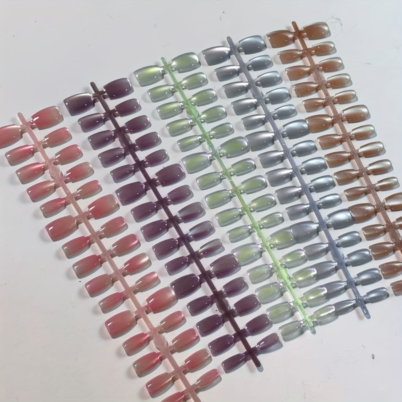 TEMU 150pcs Aurora Cat Eye Press-on Nails - Short Square Shape, Glossy Finish With Gradient Iridescent Effect, Perfect For Spring And Summer , Nail Art