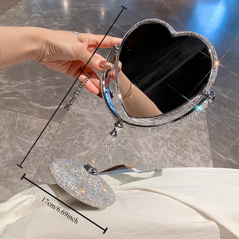 TEMU 1pc Desktop Double-sided Makeup High Definition Heart Mirror, Luxurious Tabletop Stand, Home Office Vanity Mirror Influencer Gift, Home Desktop Tabletop Heart Mirror