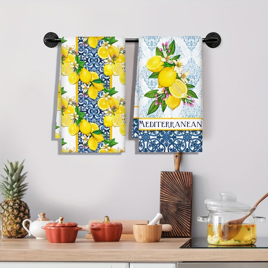 TEMU 2pcs Pack Vintage Chinese Cecil Tea Towels - Lemon Dishcloths Suitable & Bath, Microfiber Tea Stains, Decorative Table, Machine Washable, Decorative Tea Towels 45*70cm