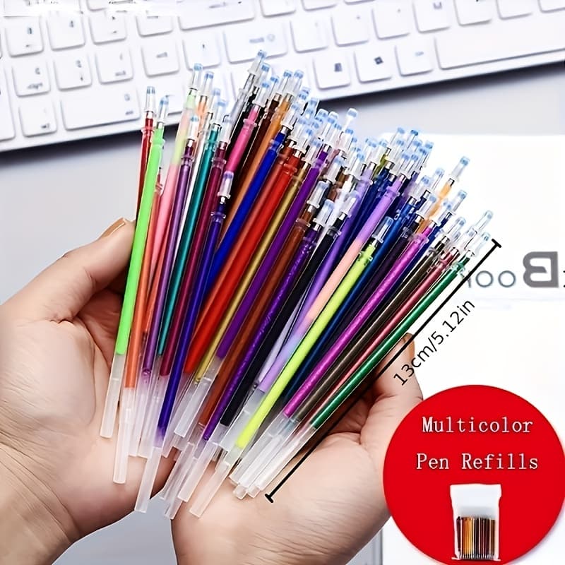 TEMU 72pcs Of Pen Refills In Metallic And Fluorescent Colors For Office And School Watercolor Painting Supplies, Glitter Pen Refills, 0.8mm Replacement Cores Without Pen Barrels