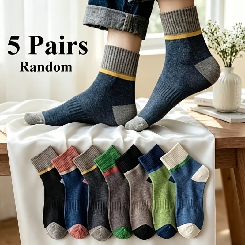 TEMU 5/10 Pairs Random Colors Thick Warm Odor-proof Sports Socks For Spring And Summer, Home And Outdoor Breathable Socks