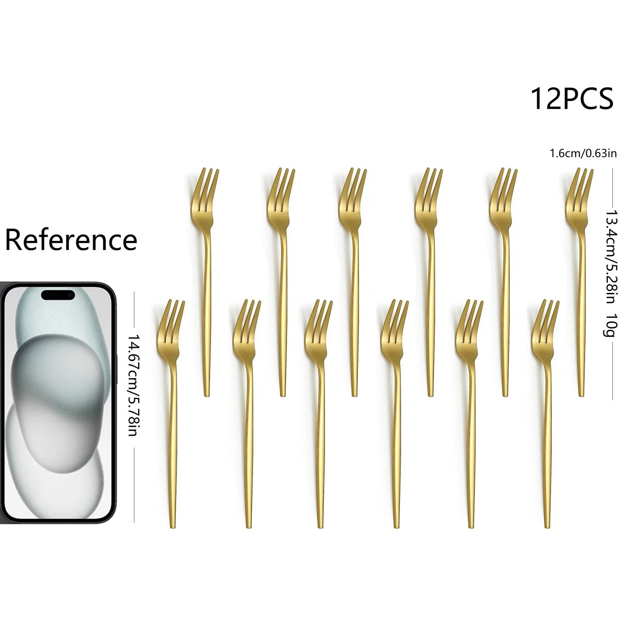 TEMU 6/12pcs Set Of 5.35-inch Golden Dessert Forks, Suitable For Kitchens And Restaurants, Eating Fruits And Cakes, Birthday Parties, Weddings, Halloween, Easter, Graduation Season