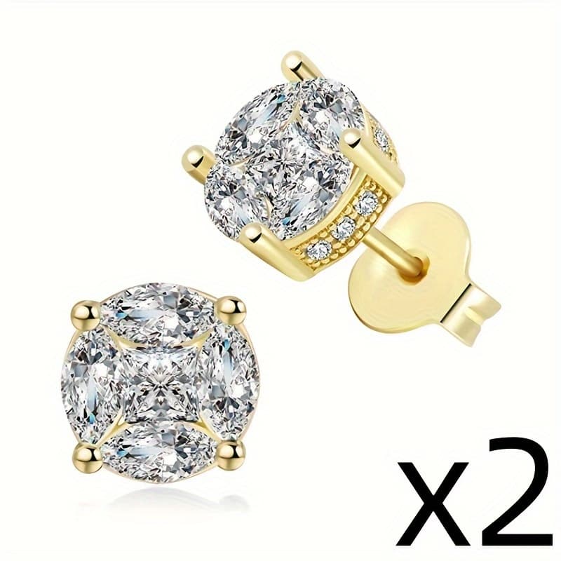 TEMU 2 Pairs Women Fashion Stud Earrings Dignified Simple 4 Claws Inlaid Shiny Zirconia For Daily Casual Weddings Party Unisex Jewelry