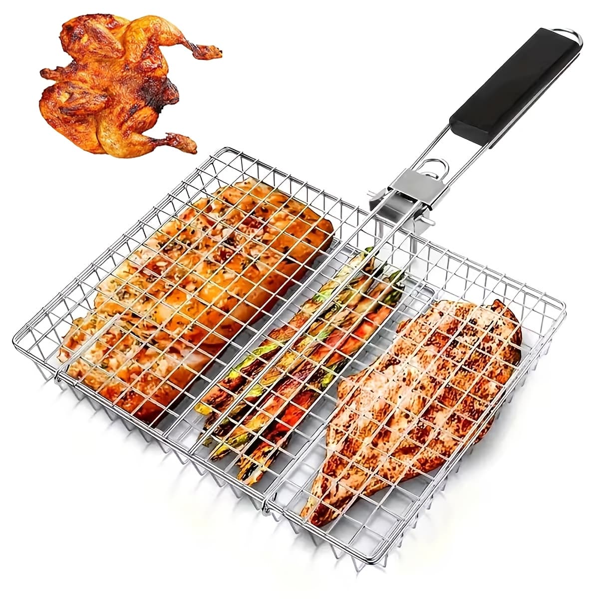 TEMU 1pc Sturdy Stainless Steel Foldable Grill Pan Viral Campers Picnic Lovers Shatterproof Heat-resistant Multi- Universal Space-saving New Year Gift High-value Outdoor Grill Tool