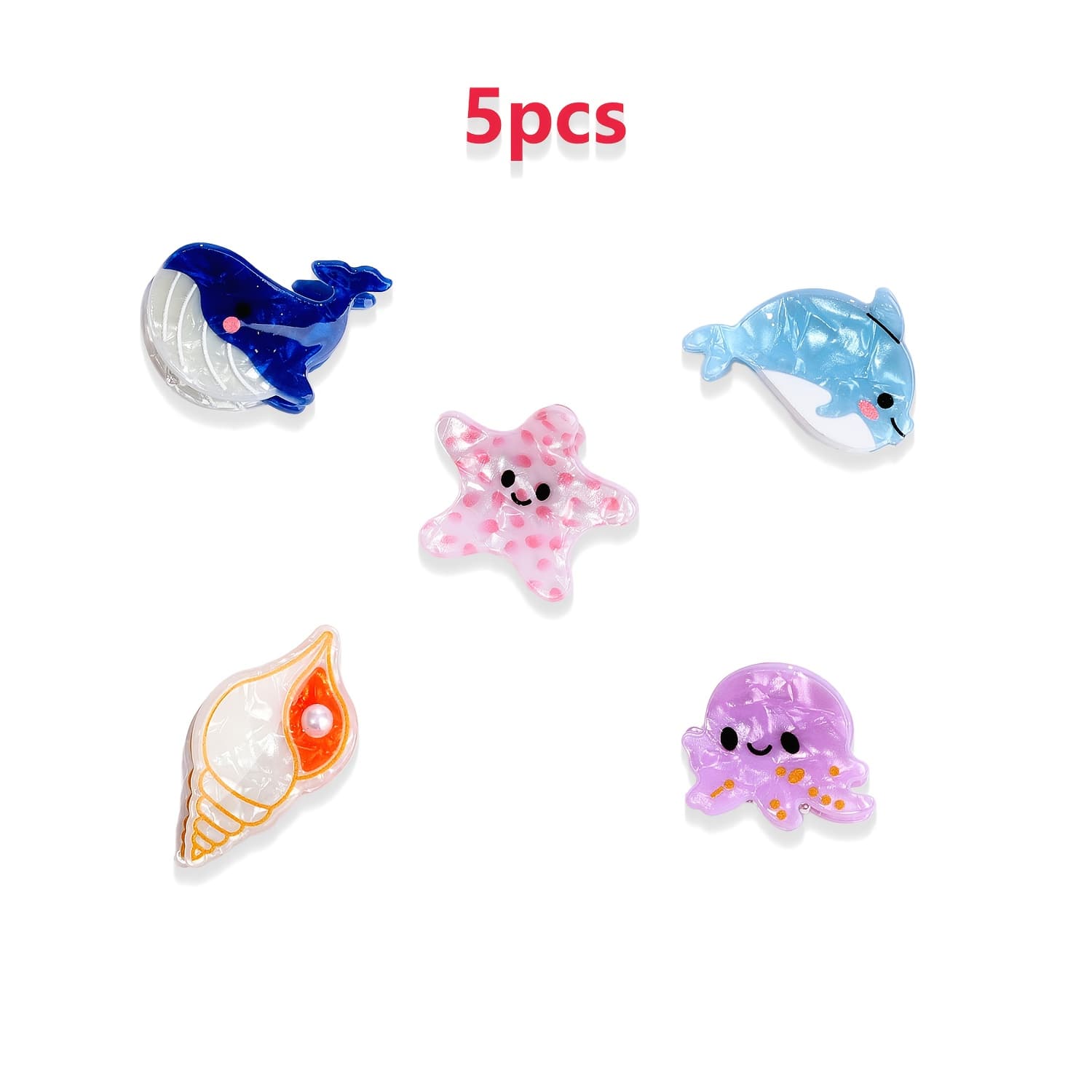 TEMU 5pcs Small Ocean Animal Hair Clips Set - Cute Starfish Jellyfish Shell Shark Shape Acrylic Hair Claw Clips For Women