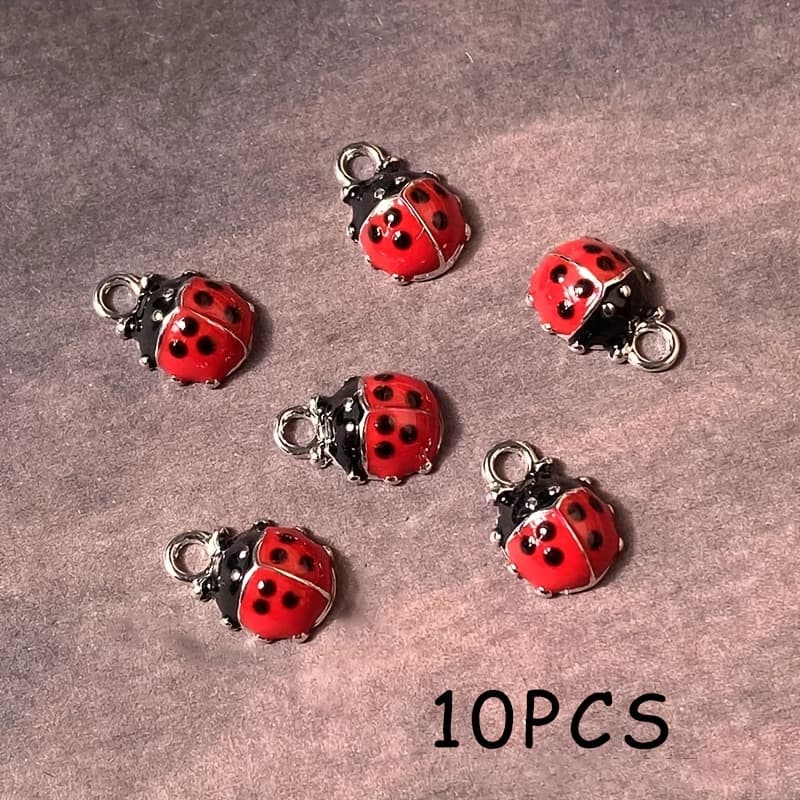 TEMU 10pcs 3d Mini Plump Ladybug Alloy Enamel Charms Cute Animal Pendant For Necklace Bracelet Earrings Make
