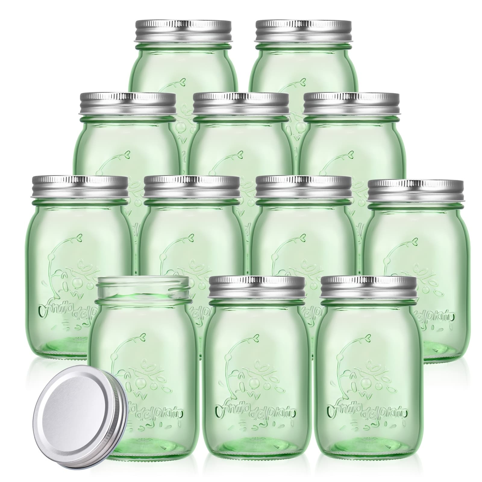 TEMU 12pcs 16oz Green Mason Jars With Lids - Vintage Airtight Glass Canning Jars For Storage, Pickling, Preserving & Diy Crafts