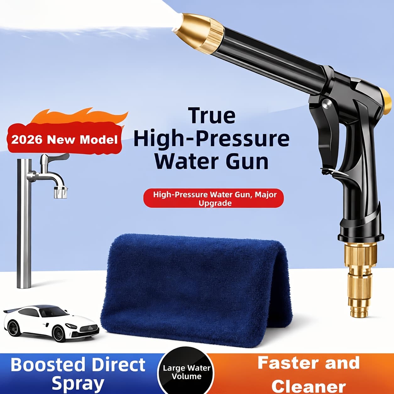 TEMU High-pressure Car & Motorcycle Wash Water Gun - Durable Plastic Body, Adjustable Nozzle For Garden Hose, Powerful Cleaner For Bicycles/vehicles/outdoor Cleaning/gardening