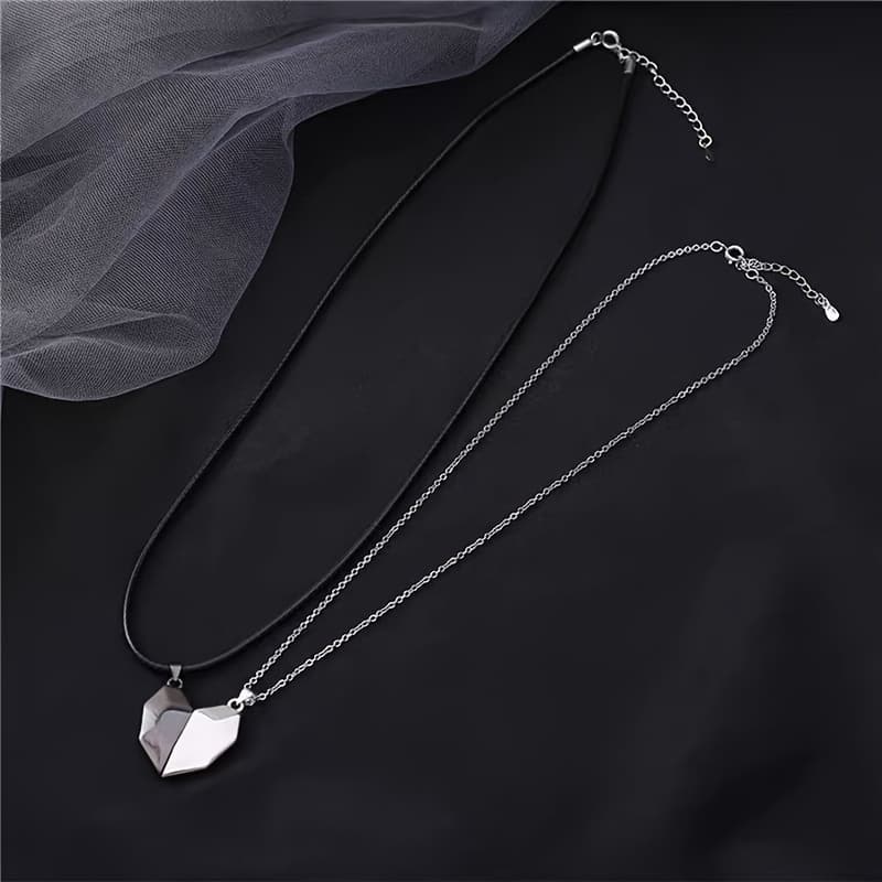 TEMU 1 Pair Fashion Creative Couple Necklace Matching Heart Pendant Necklace For Lovers Valentine's Day Jewelry Gift