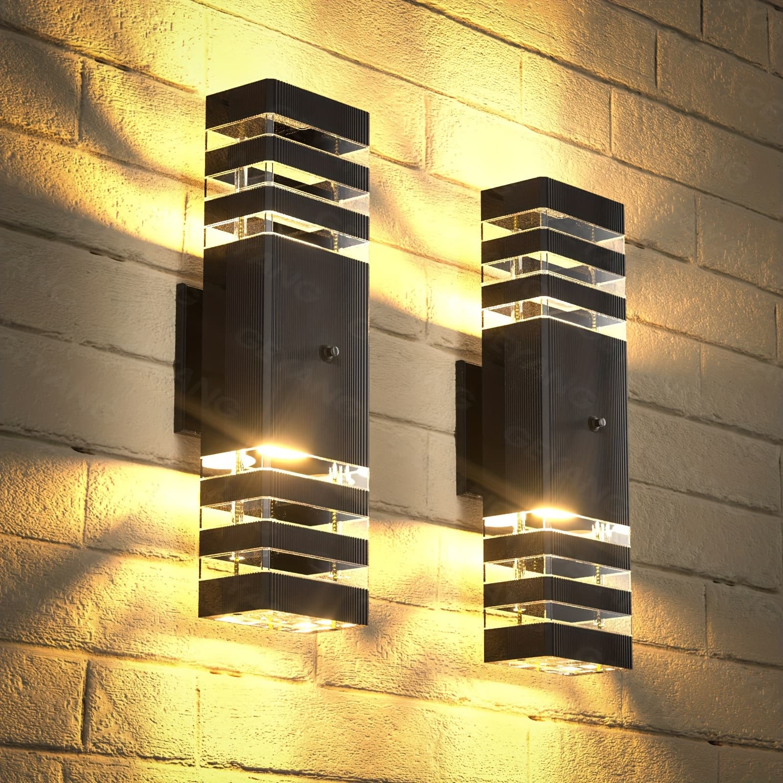 TEMU 1/2pcs Geyang Dusk To Dawn Outdoor Lighting, Aluminum Lighting Fixture, 3-layer Black Outdoor Light On Top And Bottom, Ip44 Modern Wall Lamp, Suitable For , Garden, , Without Light Bulb