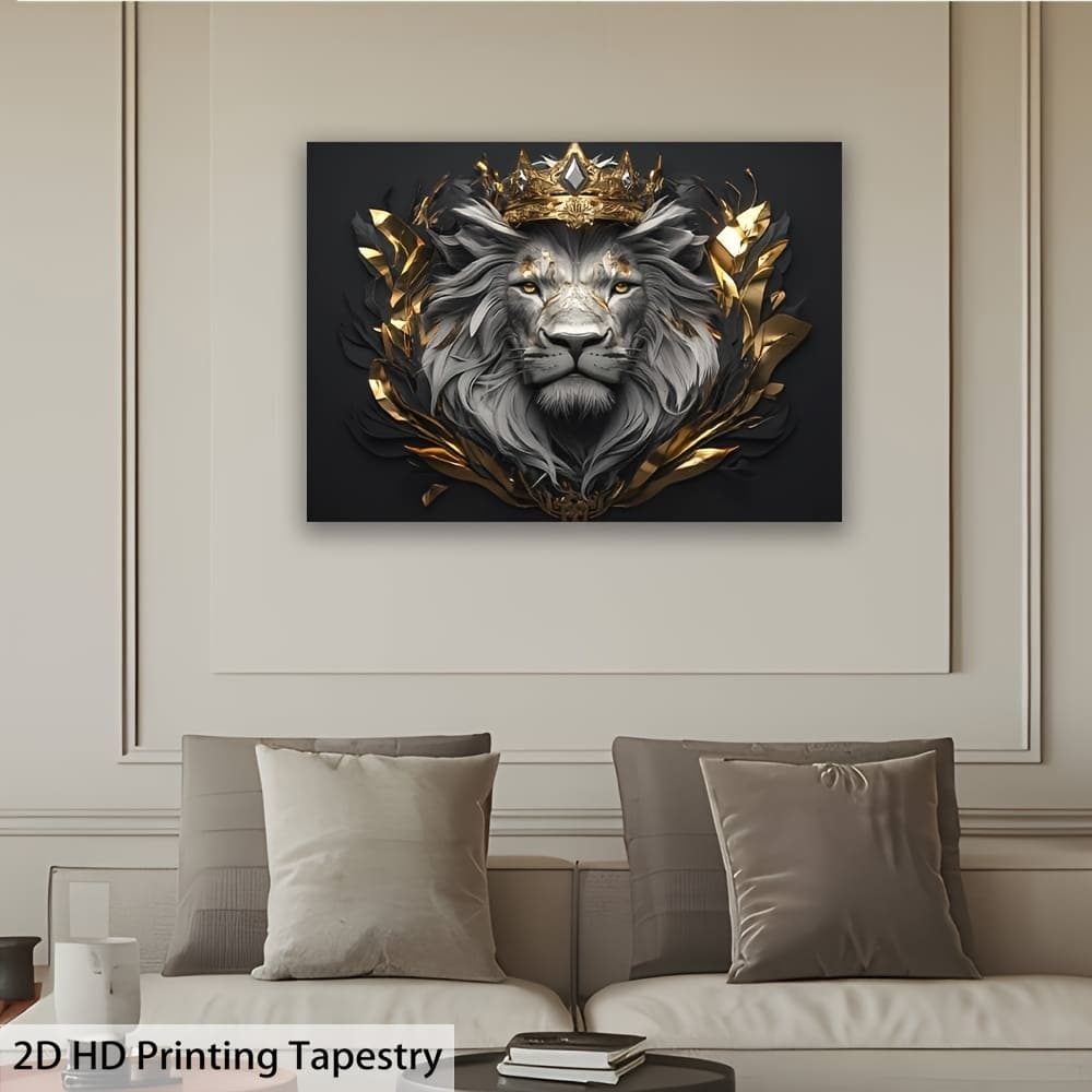 TEMU 1pc Lion With Crown Polyester Tapestry- Luxurious Wall Art For Living Room, Bedroom, Office, Party Decor| Sophisticated Black& , Perfect Creative Gift, Lion Wall Decor