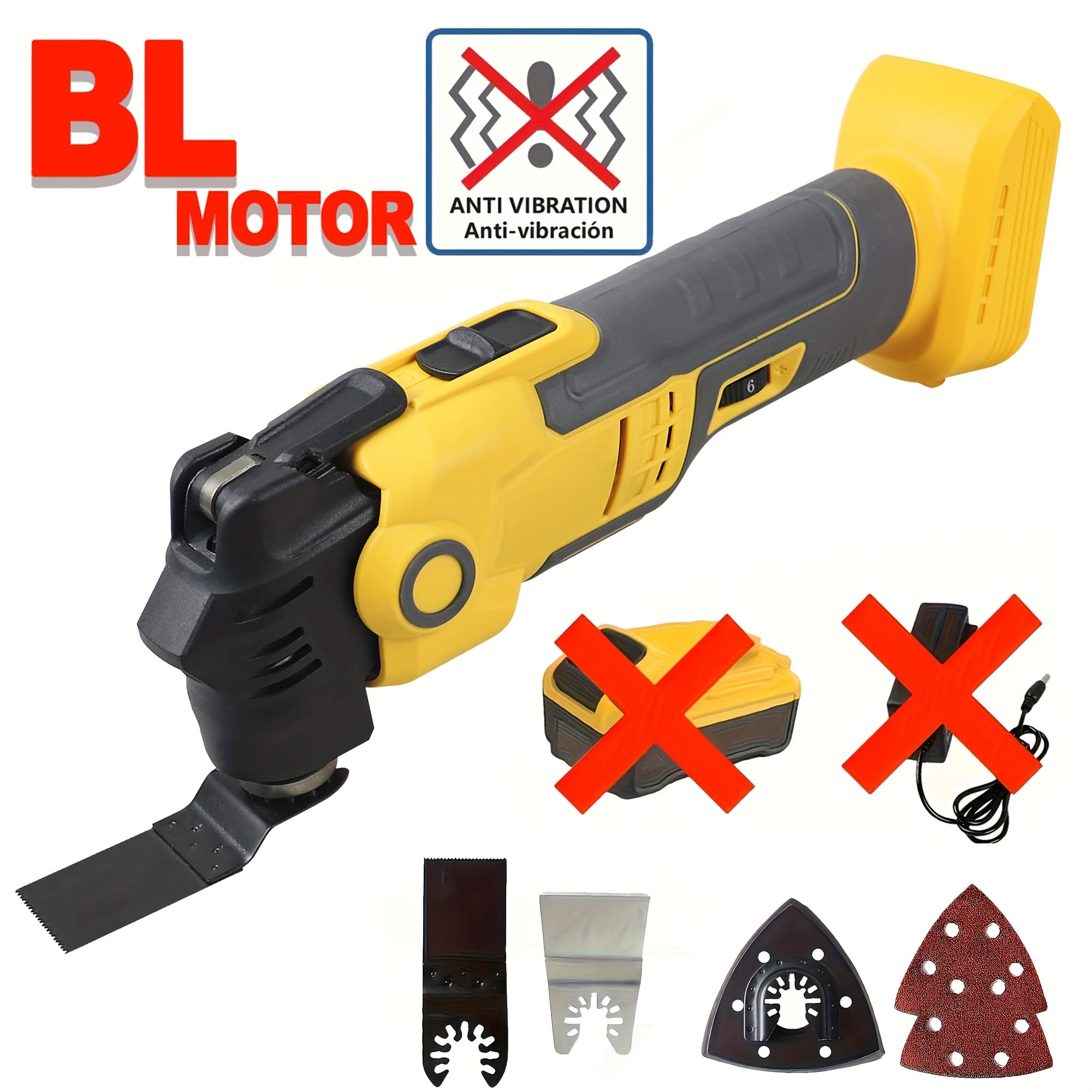 TEMU Anti-vibration Oscillating Multi Tool Compatible With 20v : Cordless Oscillating Tool - 6 Speed With Led Light Brushless Motor | Woodcutting And Sanding Pad With Sheets [only Machine No Battery]