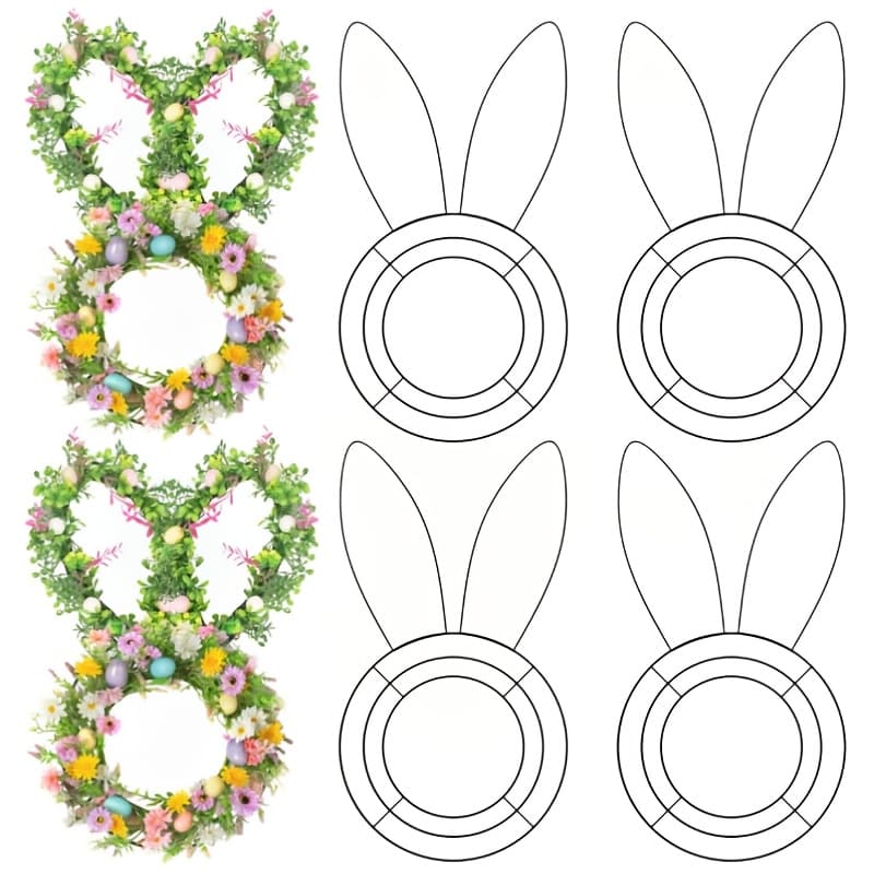 TEMU 4-pack Metal Wire Bunny Wreaths | Easter Craft Project For Indoor And Outdoor Holiday Hanging Decor, 16 Inches