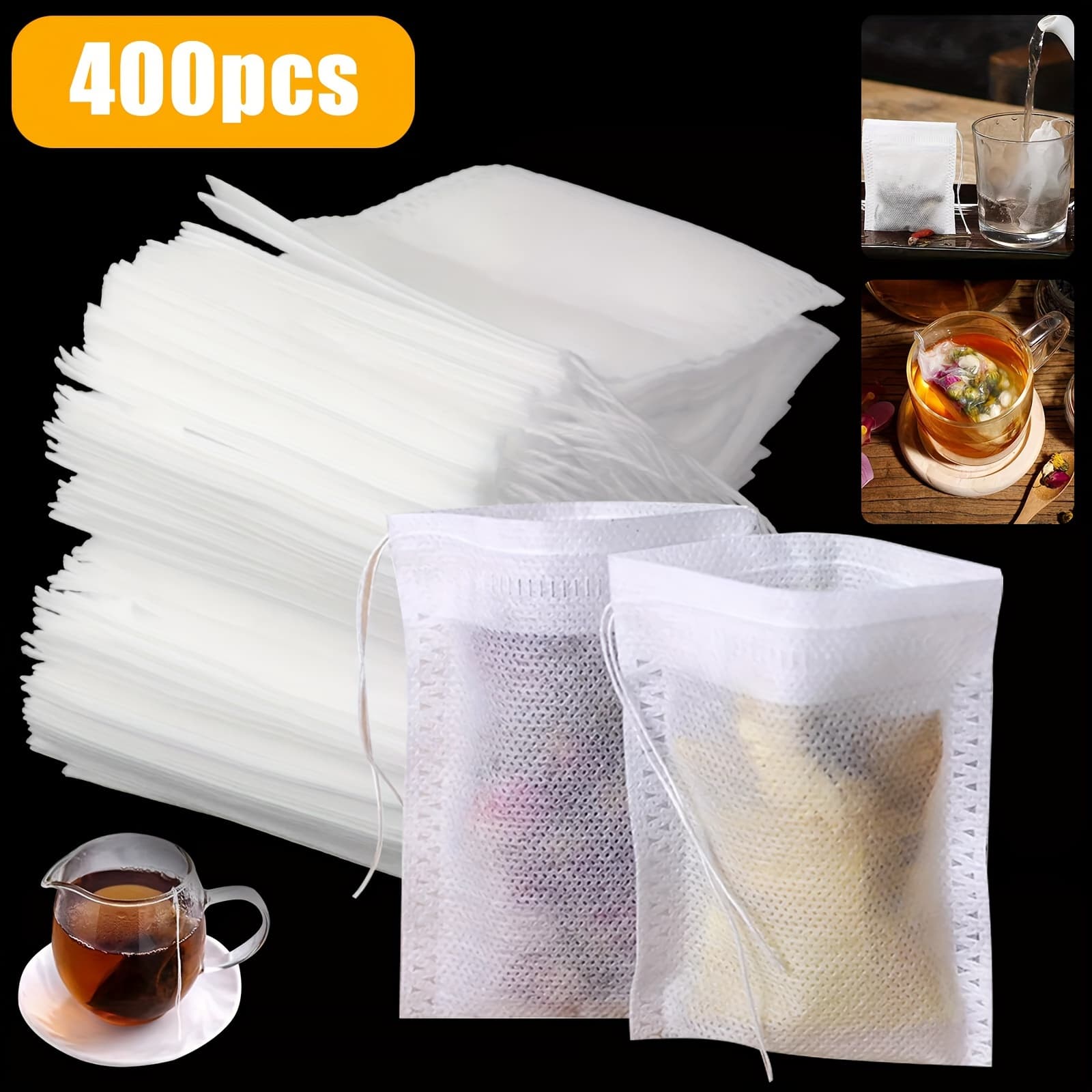 TEMU 400pcs Of Disposable Tea Filter Bags With Drawstring Seals, Suitable For Loose Leaf Tea, Ideal For Home, Restaurants, Hotels, And Offices