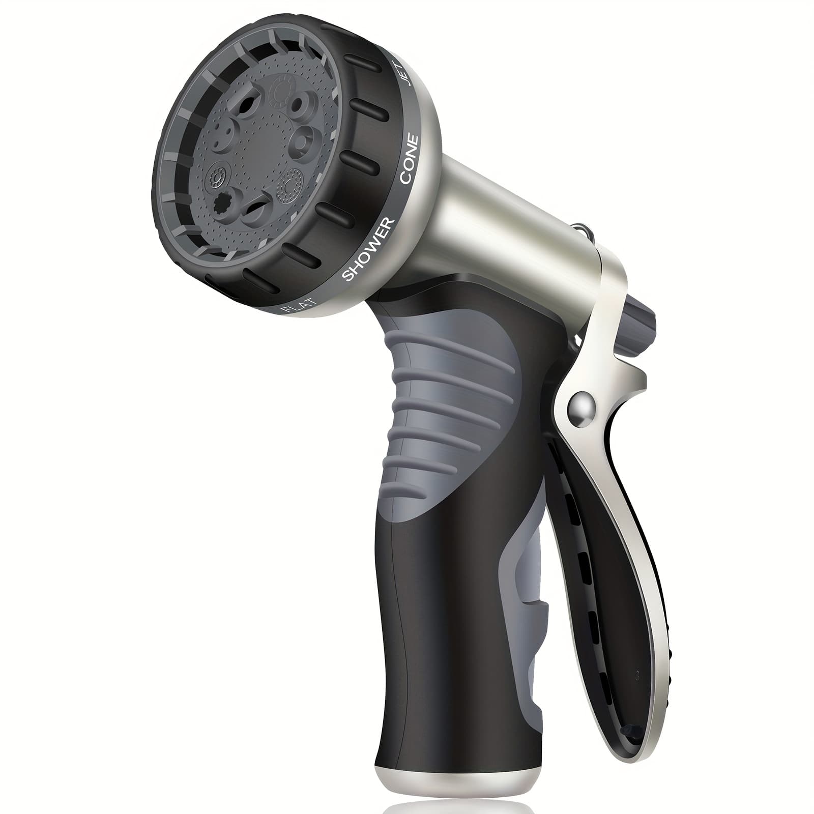 TEMU Heavy Duty Metal Garden Hose Nozzle - High Pressure 9 Spray Patterns, Stainless Steel Finish, Ergonomic Grip, 3/4" Threads For Lawn Care, Car Washing & Plant Watering, Water Hose Spray Nozzle
