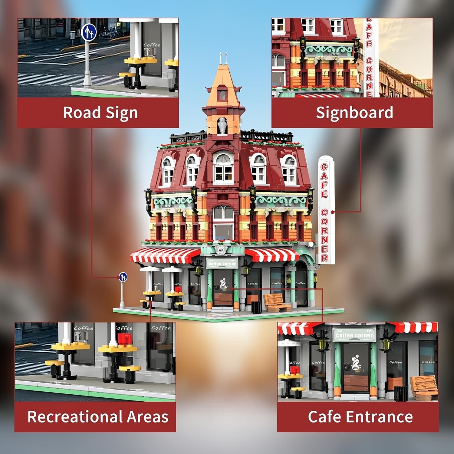 TEMU Coffee Shop Building Blocks Sets For Adults, Vintage Modular Three- House Model Kit, City Building Bricks Set For Adults, Toy, Compatible With Brands, Ideal Gift For Birthdays, Christmas, Easter