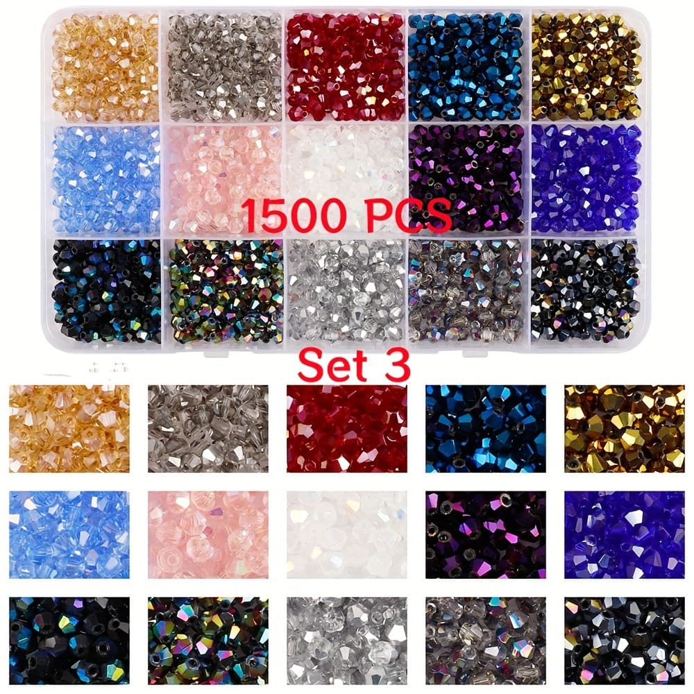 TEMU 1500pcs 4mm Pointed Bead Glass Beads Set Diy Handmade Beaded Material Jewelry Accessories Wholesale